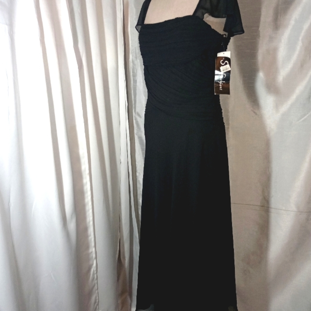 S.L Fashions Tag Maxi Dress, Black, Fohrmal Square Neck, Pleated, Sheer, 8 - Picture 11 of 15